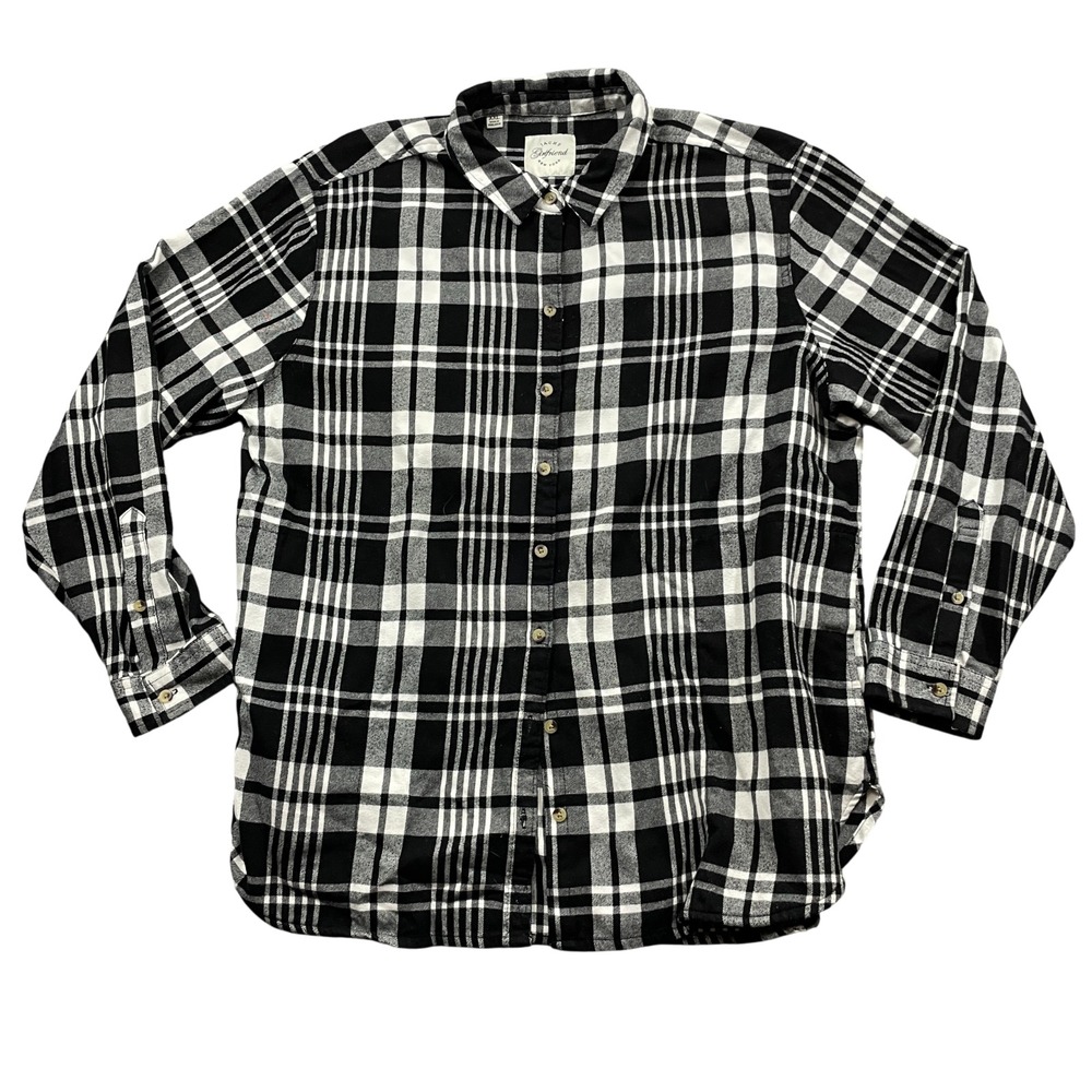 Jach's Girlfriend XXL Black Plaid Flannel 100% Cotton Long Sleeves Pocket
